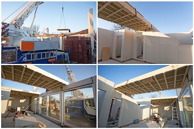 Houses building made by pre-fabricated parts.